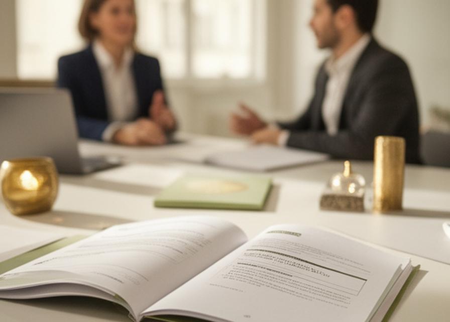Beratungssituation im Wiener Büro mit offenen Vertragsunterlagen und ruhiger Arbeitsatmosphäre