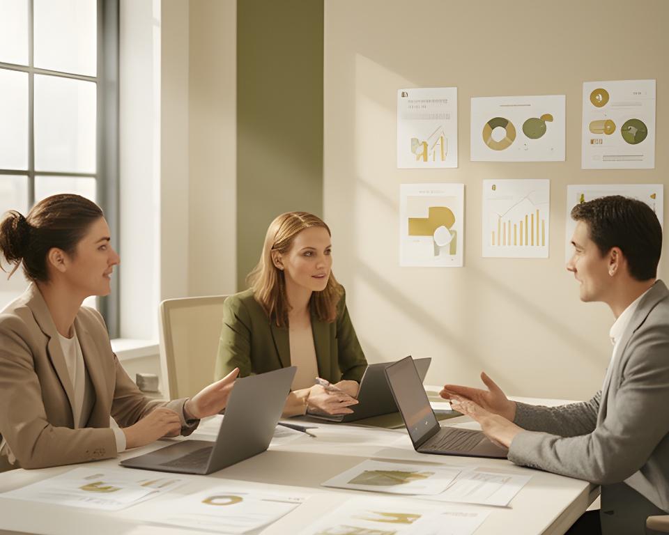 Recruiting-Beratung in einem hellen Wiener Büro mit Teamgespräch und Bewerberanalyse